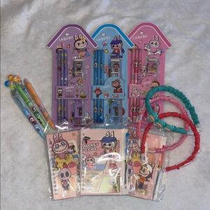 Labubu bundle gift set for three, nwt notebooks, pens, pencil sets headbands nwt
